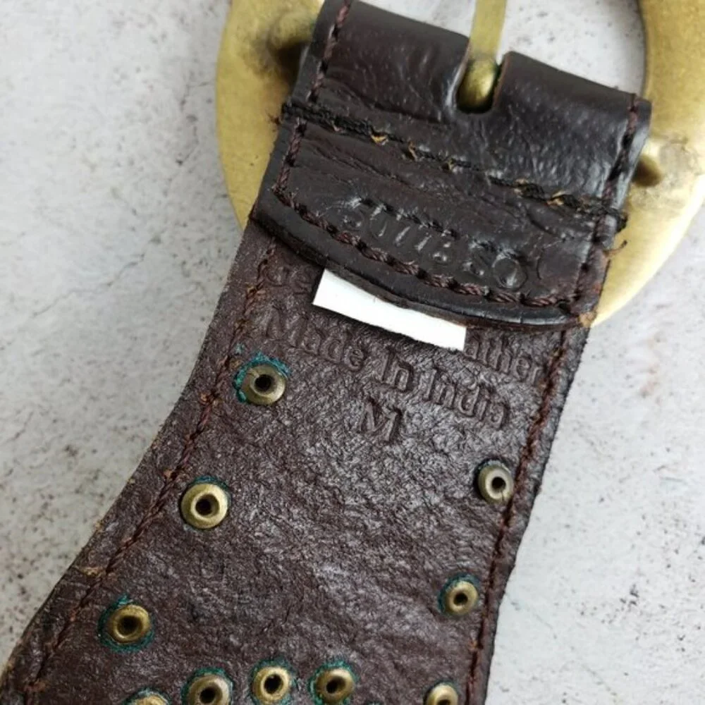 Vintage Bohemian Woven Braided Leather Wide Belt Brown size M